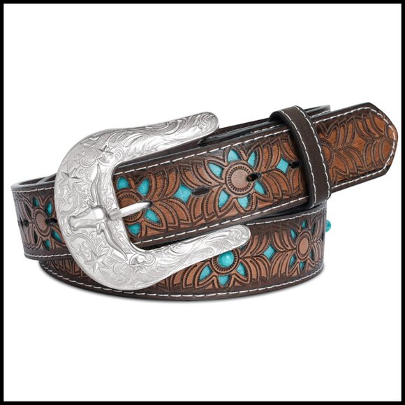 Western Belt Vintage Cowgirl Cowboy Country Style Carved Buckle PU Leather main image 7